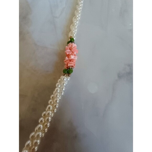 Vintage Twisted Faux Pearl Necklace With Coral And Jade - Picture 5 of 5